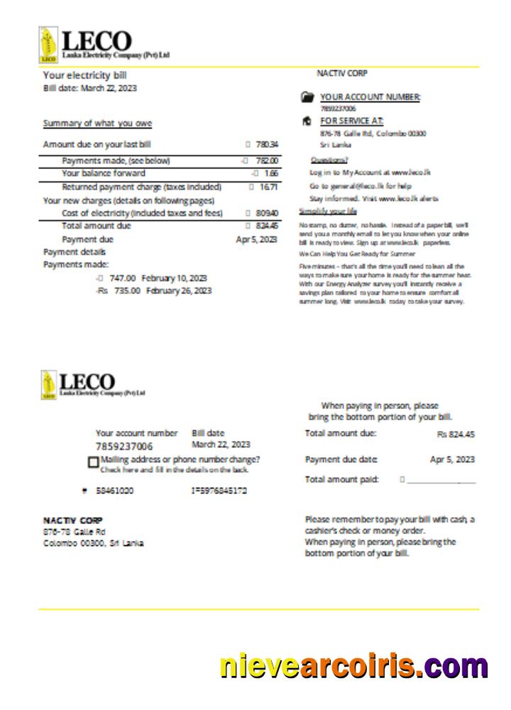 LECO Corporation electricity business bill